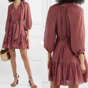 Zimmerman Eye Spy Polka Dot Tie-neck Bow Puff-Sleeve Mini Dress Size 0